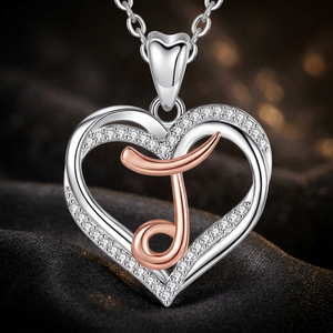 <b>Initial</b> Women's Rhodium Plated Sterling <b>Silver</b> Heart & Letter Pendant Brilliant Cut Cubic Zirconia-Mom Daughter Birthday Gift - Product Image 3