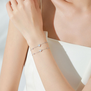 Pulsera de Cadena con Diseño Geométrico de Corazón Simple en Plata de Ley S925 con Circonita para Mujer, Regalo de San Valentín, Versión de Cobre Personalizable - Product Image 2