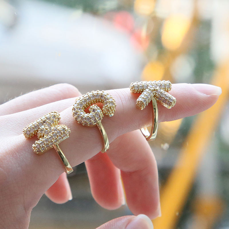 Sparkly CZ Zircon Balloon Letter Initial Rings for Women Gold