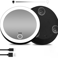 Miroir de maquillage à ventouse avec anneau lumineux LED rechargeable et interrupteur tactile, grossissement 10X, pour retouches et application de maquillage