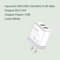 Chargeur USB LDNIO A2221 Prise EU US 12W QC3.0 Double USB Chargeurs de Téléphone Mobile Charge Rapide Chargeur Mural Certification CE OEM Personnalisé