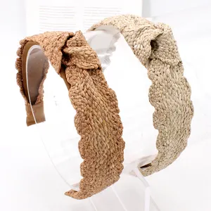 Ifond Raffia Stro Gebreide Geknoopte Haarbanden Breed Gevlochten Effen Kleur Handgemaakte Hoofdbanden Vrouwen Haaraccessoires