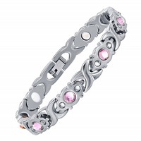 Bracelet magnétique en acier inoxydable pour la santé avec cristaux roses, bijoux de mode
