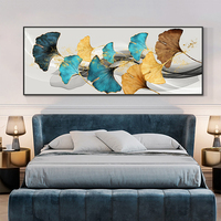 Peinture à l'huile sur toile de feuilles de Ginkgo jaunes et bleues, affiche nordique, image d'art murale pour l'hôtellerie, sans cadre