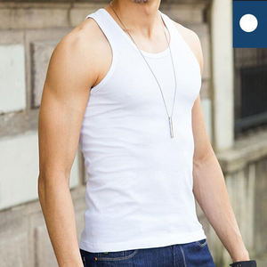 <b>Men's</b> Cotton Tank Top with Custom Batik Logo Curved Bottom Crewneck Loose Fit Sleeveless Sports Streetwear <b>Vest</b> - Product Image 4