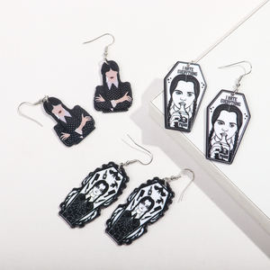 Boucles d'oreilles pendantes en acrylique géométriques de dessin animé, motif pois, pour petite fille, style robe mignonne, inspirées de Wednesday <span class=keywords><strong>Addams</strong></span> - Product Image 1
