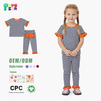 Pyjamas d'été personnalisés Puresun pour filles, tenues de nuit rayées pour enfants, pyjamas à volants 100 % coton pour bébés