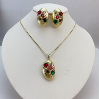 Ensemble de bijoux en or mat ovale avec fleurs émaillées et pierres précieuses colorées, collier et boucles d'oreilles pour femmes, accessoire de luxe rétro KY25130
