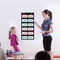 Pizarra Plegable de 6 Bolsillos, Resistente y Ecológica, Negra, Tamaño 10''x25'', para Lecciones de Profesores y Uso en el Aula, para Tarjetas de Palabras