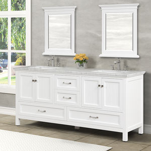 Mueble de Baño con Encimera de Mármol Carrara, Puertas de Cerámica con Cierre Suave, Construcción de Madera Maciza y Contrachapada, Espejo con Marco, Hecho en Vietnam - Product Image 2