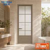 Puerta de Vidrio para Baño Interior, Marco de Aluminio para Privacidad, Puerta Antihumedad para Renovación