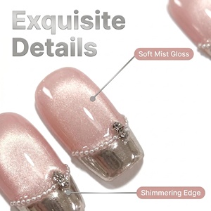 Lot de 10 faux ongles carrés français en acrylique faits à la main de haute qualité pour usage quotidien et trajets quotidiens - Product Image 4