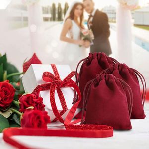 Custom Mini Velvet Gift Bag 3x4inch Red Velvet Cloth Jewelry Packaging Pouches Gift Bag <b>Drawstring</b> Burgundy - Product Image 5