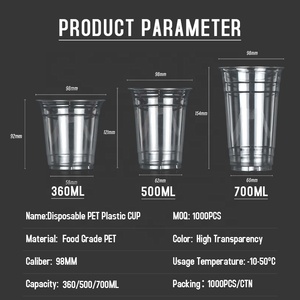 Venta al por mayor de tazas de café desechables PET transparentes de pared única para <span class=keywords><strong>Boba</strong></span> Tea Cocktail <span class=keywords><strong>Ice</strong></span> con certificación ISO9001/LFGB - Product Image 2