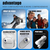 Nouveau mini caméscope 360 degrés pour vlogging, caméra à bas prix, clip dorsal / collier portable pour animaux de compagnie, vidéo, photo, action, sports, 1080P