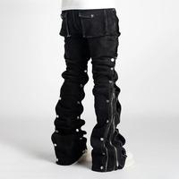Pantalon cargo baggy pour hommes, style streetwear, délavé à l'acide, vintage, effet usé, jean empilé, multi-poches, fermeture éclair, fabrication OEM