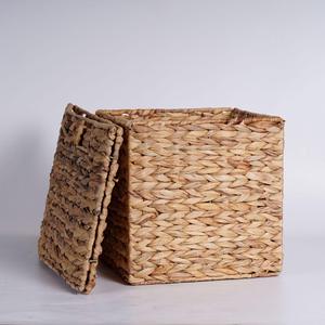 11.8 Inch Woven Water Hyacinth Collapsible Eco-Friendly Multifunction <strong>Square</strong> <strong>Storage</strong> <strong>Basket</strong> with Built-in Handles - Product Image 4