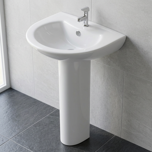 Lavabo rectangulaire en céramique de porcelaine blanche avec piédestal complet, design européen, pour villa et usage commercial - Product Image 2