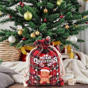 Hot Selling Christmas Pattern Logo Cotton Drawstring <b>Bag</b> for <b>Gift</b> Storage - Product Image 3