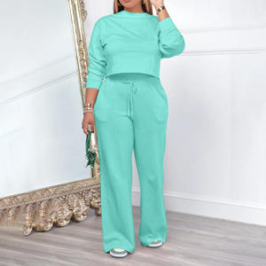 Ensemble haut court en maille unie et pantalon long pour femme, coupe modeste, tenue d'intérieur conservatrice et culturellement inclusive, été - Product Image 3