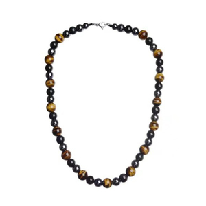 Dreifach schutz Schmuck Naturstein Perlen Herren Heil kristall Schwarz Obsidian Tiger Auge Hämatit Perlenkette für Männer - Product Image 3