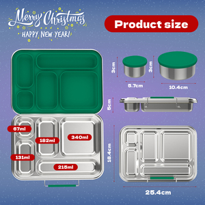 Hộp cơm trưa bằng thép không gỉ 5 ngăn Aohea <span class=keywords><strong>Fool</strong></span>-Proof Design Green Supply Chain, có gioăng silicon, dành cho trẻ em - Product Image 4