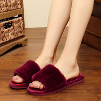 Femmes Pantoufles Plates solide Fourrure Diapositives Enfiler Tongs Femmes Mignon Bout Ouvert Pantoufle Chaussures
