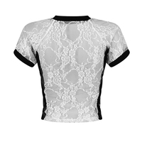 Ensemble deux pièces décontracté pour femme avec col en V et strass, haut court en dentelle à manches courtes et short patchwork sexy, survêtement