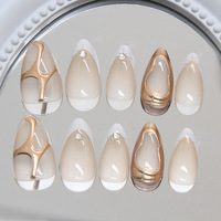 30 pièces Faux ongles à presser French Manucure Amande, courts, en acrylique, avec lignes simples de strass, pour nail art, vente en gros