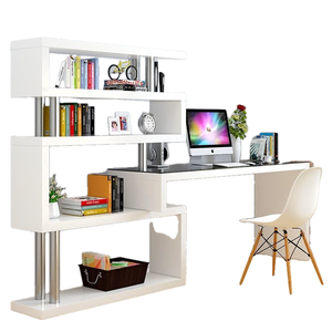 โต๊ะคอมพิวเตอร์ไม้ปรับเปลี่ยนได้แบบหมุนได้ ใช้เป็นโต๊ะทำงานที่บ้าน โต๊ะห้องนอน พร้อมชั้นวางหนังสือแบบเรียบง่ายในตัว ปรับระดับได้ - Product Image 1