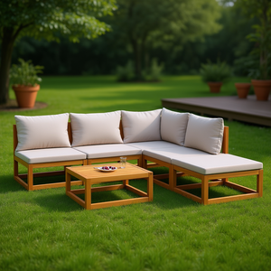 Ensemble de salon de jardin en bois d'acacia massif, 6 pièces, meubles d'extérieur résistants aux intempéries, design contemporain - Product Image 2