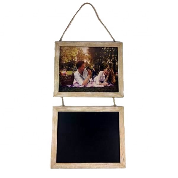 Wooden hanging picture frame with black Message board