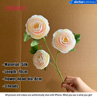 DC014 Warna Baru Peach Pink 3 Kepala Bunga Ranunculus Sutra Buatan untuk Dekorasi Pesta Pernikahan