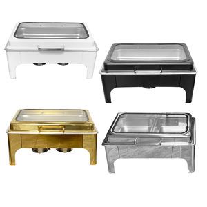 Persegi panjang mewah pesta pernikahan baja nirkarat kaca besar jendela piring Chafing prasmanan melayani Set 9L kapasitas bahan bakar alkohol hangat - Product Image 4