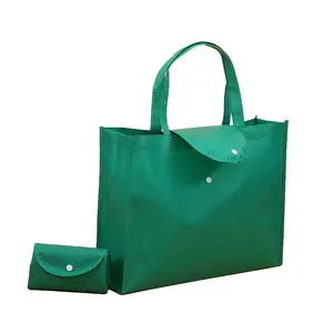 Grocery To Shopping Portable Promotional Price Heavy Duty Foldable Into Pouch Non Woven Carry Bag Fabric With Button Print Logo