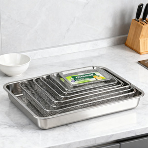 Ensemble de plateaux perforés en acier inoxydable Xiteli 27-27,9 cm, plateau de drainage pour friteuse commerciale, filtre à pores fins - Product Image 1