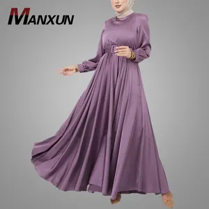 New Arrival Long Sleeve Maxi Dress Modern Style High Quality Satin Muslim Dress New Model Abaya In Dubai