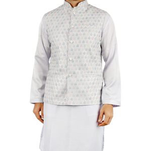 <b>Men's</b> White Wrinkle Free Cotton <b>Kurta</b> <b>Pajama</b> with Waiscoat 3 in 1 Set Ethnic Indian Traditional Summer Wear <b>for</b> Diwali Puja - Product Image 3