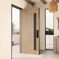 Porte d'entrée en chêne massif de style villa de luxe, design pivotant antivol, serrure multipoints, entrée d'appartement extérieure moderne, garantie 5 ans