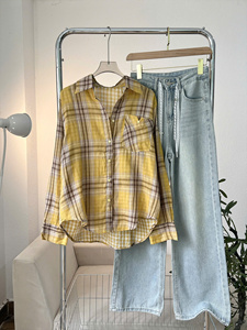 A766 Trendy <b>Women</b>_s Plaid <b>Shirt</b> – Soft, Cool, Dual-Layer Linen Blend Button Down <b>Loose</b> Casual Autumn Top with Pocket - Product Image 5