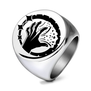 Anillo Grab The Sky de 22 mm con Diseño Geométrico Grabado con Láser, Joyería de Moda Unisex, Regalo, Acero, Dorado, Negro - Product Image 1