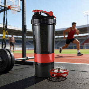 Bouteille shaker protéinée 3 en 1, 500 ml, en PP, multi-compartiments avec rangement pour poudre et pilules, logo personnalisé, prix de gros - Product Image 1