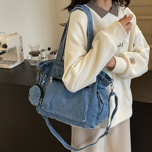 Borse a Tracolla Riutilizzabili in Denim Nero per Donne, Grandi Borse Tote in Denim di Design per Ragazze e Studentesse Universitarie - Product Image 5