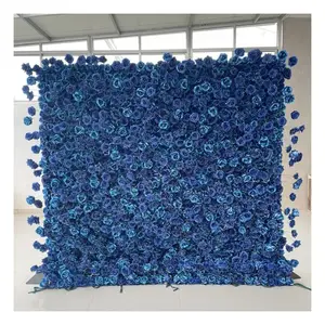 A-1356 Decoração do casamento 3d arregaçar flor artificial parede pano de fundo 8ft x 8ft branco azul royal tecido flor parede