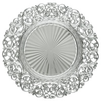 Assiettes de présentation rondes de luxe vintage transparentes noires de 13 pouces en plastique doré et argenté pour mariages et dîners