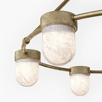 Design Moderne Espagne Laiton Albâtre Forme Ronde Suspension Naturelle Éclairage Maison Hôtel Salon 6 Lumières Lustre Marbre
