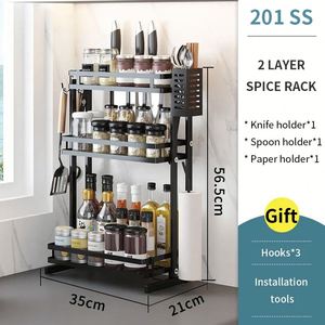 3 Tiers Foldable Stainless Steel <b>Collapsible</b> Organizers Spice Jar <b>Storage</b> Rack Seasoning Shelf Set With Knife Holder - Product Image 5