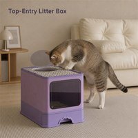 Bac à litière pour chat entièrement fermé, entrée par le haut, en plastique PP, type tiroir, anti-éclaboussures, anti-odeurs, capacité 65L, avec pelle