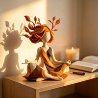 Figurine Femme Méditative Bohème Automne, Sculpture Dame Yoga avec Feuille d'Automne et Bois de Cerf, Décoration de Table en Résine, Décoration Spirituelle pour Bureau et Maison
