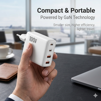 Chargeur mural GaN 100W avec prises interchangeables PD3.0 QC4.0 Multi USB-C USB-A, adaptateur secteur de voyage EU UK AU avec prises remplaçables